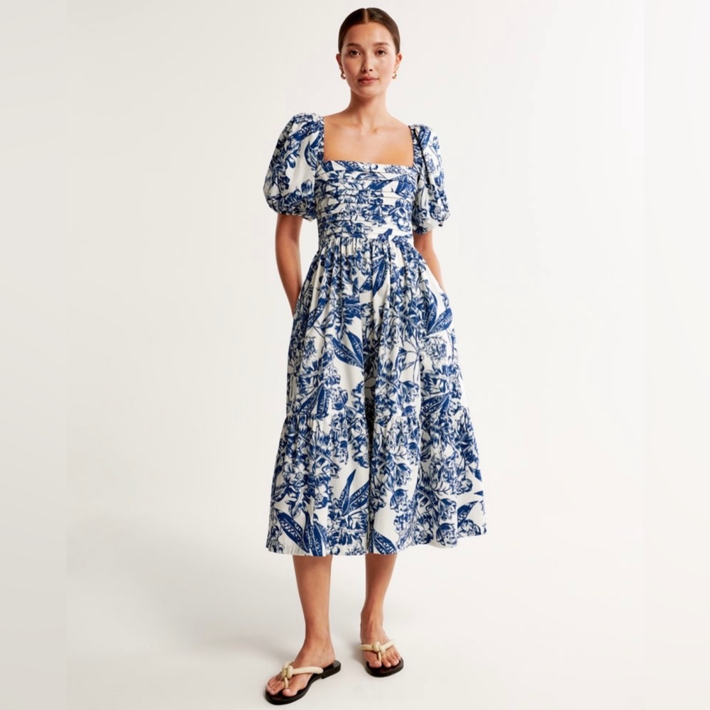 Abercrombie & Fitch Emerson Poplin Puff Sleeve Midi Dress